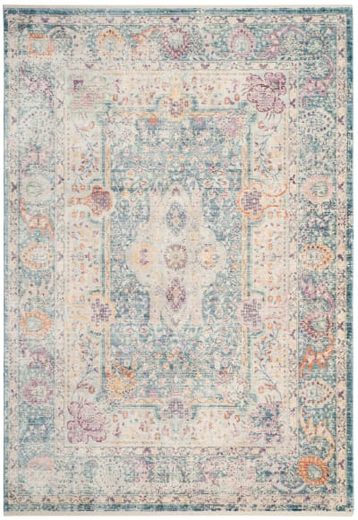 Tapis traditionnel en viscose bleu/beige, 183 x 274 cm