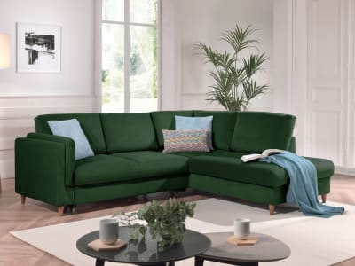 Canapé d'angle droit   convertible   5 places  vert