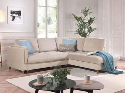 Canapé d'angle droit   convertible   5 places  beige