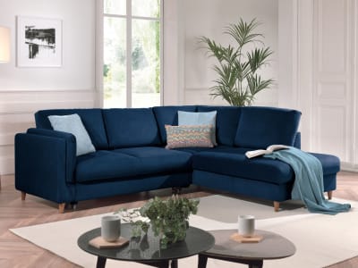 Canapé d'angle droit   convertible   5 places  bleu nuit