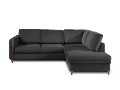 Canapé d'angle droit   convertible   5 places  gris foncé