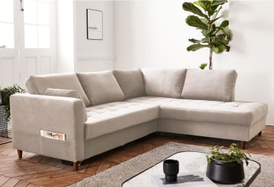 Canapé d'angle droit   5 places   convertible  beige
