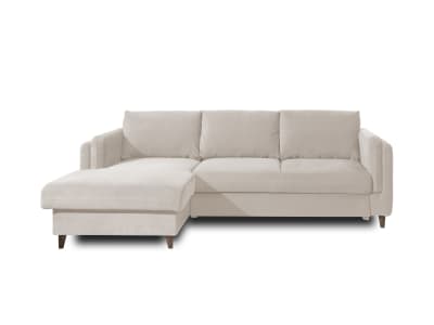 Canapé d'angle gauche convertible 4 places coffre en velours beige