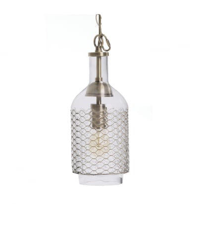 Suspension en verre or / laiton, d.15 cm