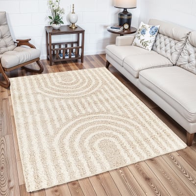 Tapis shaggy scandinave blanc/beige 160x220
