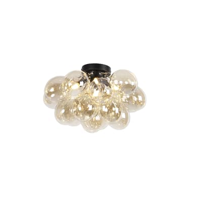 Plafonnier design noir verre ambre 4 lampes