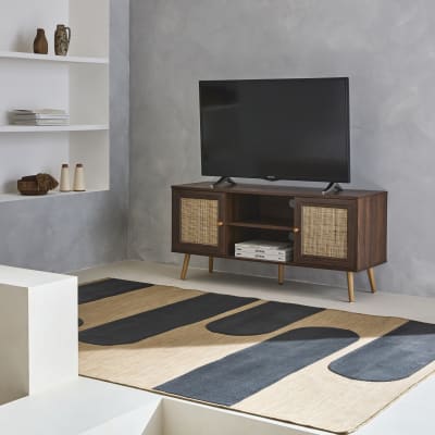 Meuble tv en cannage couleur bois foncé