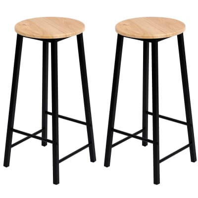 Set de 2 tabourets de bar ronds métal noir et bois - 30x30x70cm