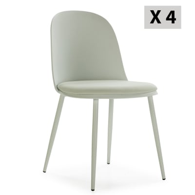 Lot de 4 chaises vert, pieds en métal et assise rembourrée