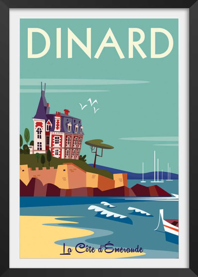Affiche voyage à dinard avec cadre noir 20x30 cm