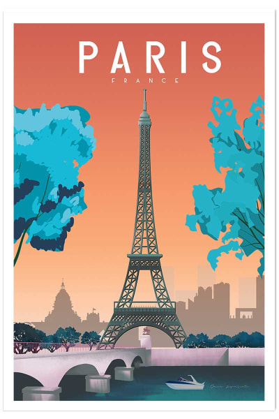 Affiche ville retro paris france sans cadre 20x30 cm