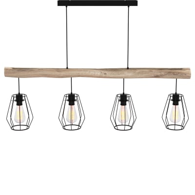 Suspension en bois et métal 4 lampes