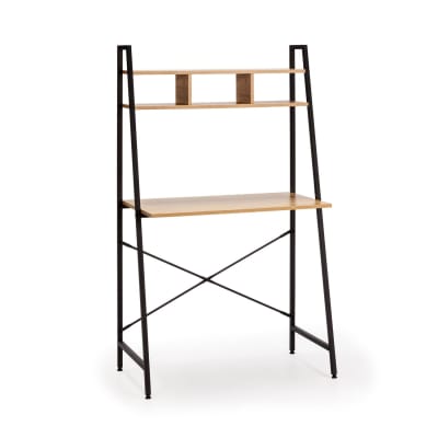 Bureau noir, 1 étagère, style industriel, 84 cm longueur