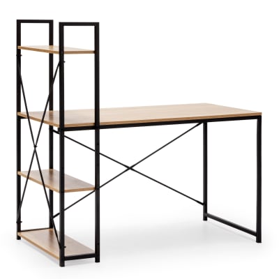 Bureau noir, 3 étagères, style industriel, 120 cm longueur