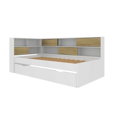 Pack lit cosy avec tiroir et matelas 90x190 cm effet bois et blanc