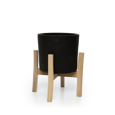 Pot terre cuite et bois de teck noir et marron 28x28x36cm