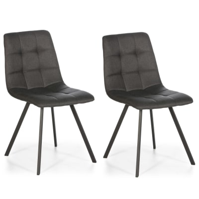 Lot de 2 chaises salle à manger, pieds en métal, tapissées gris foncé