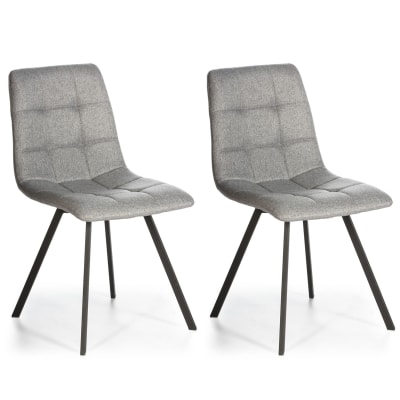 Lot de 2 chaises salle à manger, pieds métal, tapissées gris claires