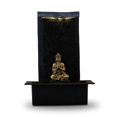Fontaine Zen Mur d'eau et bouddha amovible en résine noir et doré- H40