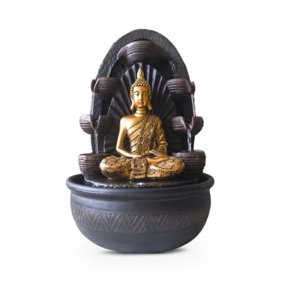 Fontaine avec statue dorée amovible en résine marron et doré - h40 cm