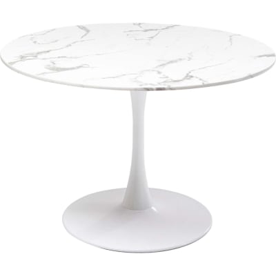 Table à manger ronde 4 personnes en marbre et acier blanc d110