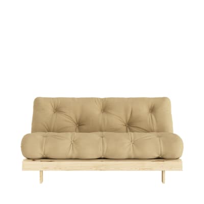 Canapé convertible en bois et tissu 2 places - blé