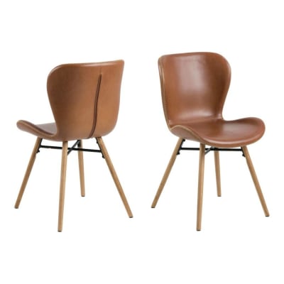 Lot de 2 chaises simili et bois cognac