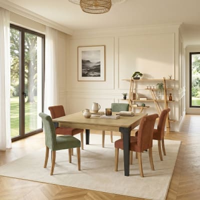 Table carrée en acacia et métal 1 rallonge 10 couverts noire