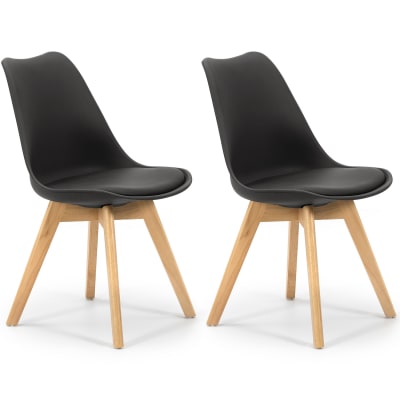 Lot de 2 chaises noir tapissées en cuir synthétique avec pieds bois