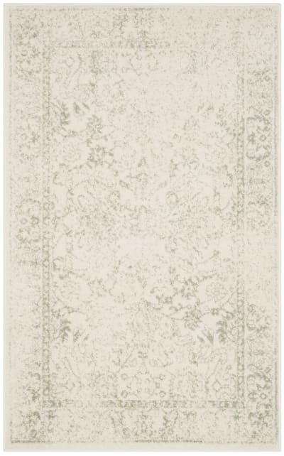 Tapis vintage patiné en polypropylène blanc/vert, 91 x 152 cm