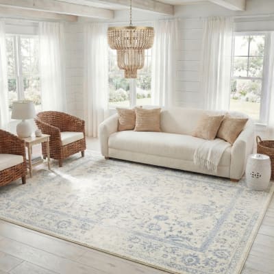 Tapis vintage patiné en polypropylène blanc/gris, 155 x 229 cm