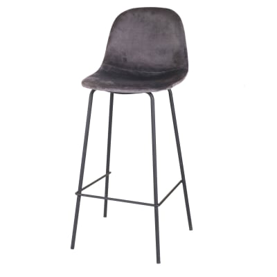 Tabouret de bar métal noir et assise velours gris - 47x43x105cm