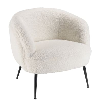 Fauteuil cosy tissu bouclette blanc pieds métal noir