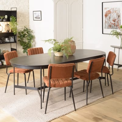 Table à manger ovale noire 240x104cm piètement métal