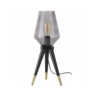 Lampe en bois noir et doré, cloche en verre