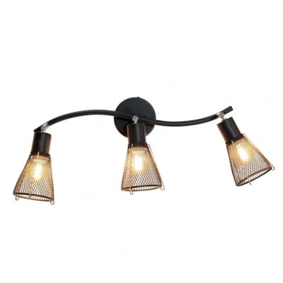 Applique murale 3l en métal grillagé noir et cuivré