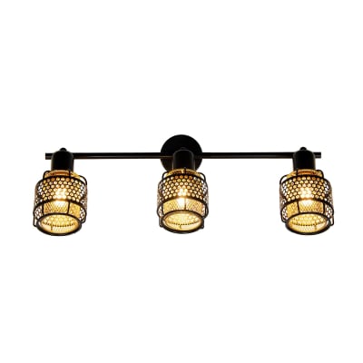 Applique 3 lumières en métal grillagé noir et cuivré