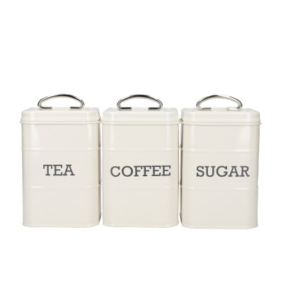 Set de 3 boites à thé, café, sucre en acier couleur créme