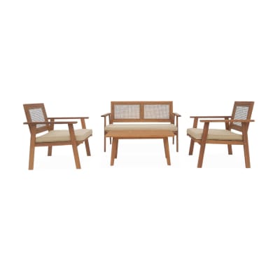 Salon de jardin cannage carré 4 places + 1 table basse