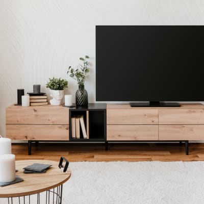 Meuble tv effet chêne et métal noir 195 cm