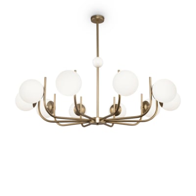 Lustre suspension doré 10 lumières avec sphères en verre blanc