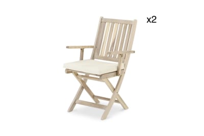 Lot de 2 chaises de jardin pliantes en bois clair avec accoudoirs