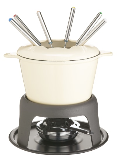 Service à fondue en fonte émaillée crème