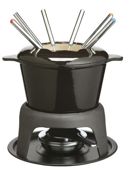 Service à fondue en fonte émaillé noire