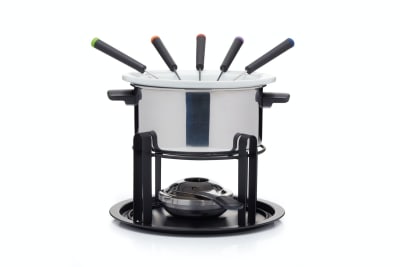 Service à fondue en acier inoxydable argent et noir