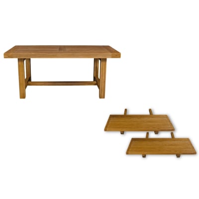 Table de ferme en  chêne moyen massif + 2 allonges l180/280