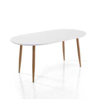 Table extensible aspect bois laqué blanc, h.75 x p.90 x l.160 cm
