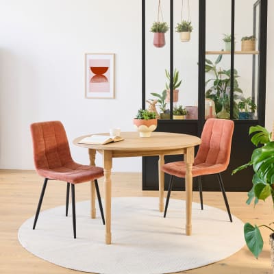 Table extensible ronde bois d115 avec 1 allonge et pieds tournés chêne