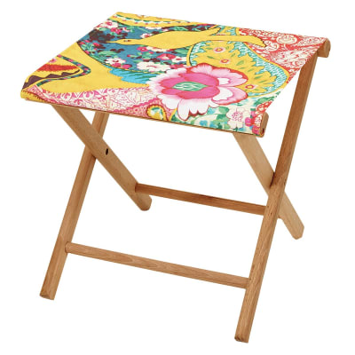 Pliant pêcheur en eucalyptus, toile outdoor, création originale jaune