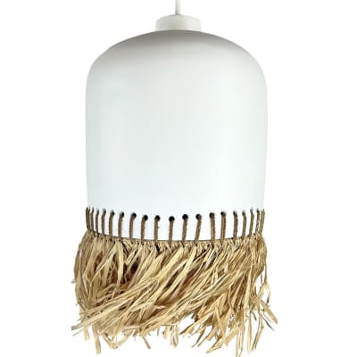 Lampe suspendue en terre cuite blanche avec franges naturelles d.20cm